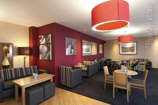 Seating in the bar at the Premier Inn London Gatwick airport