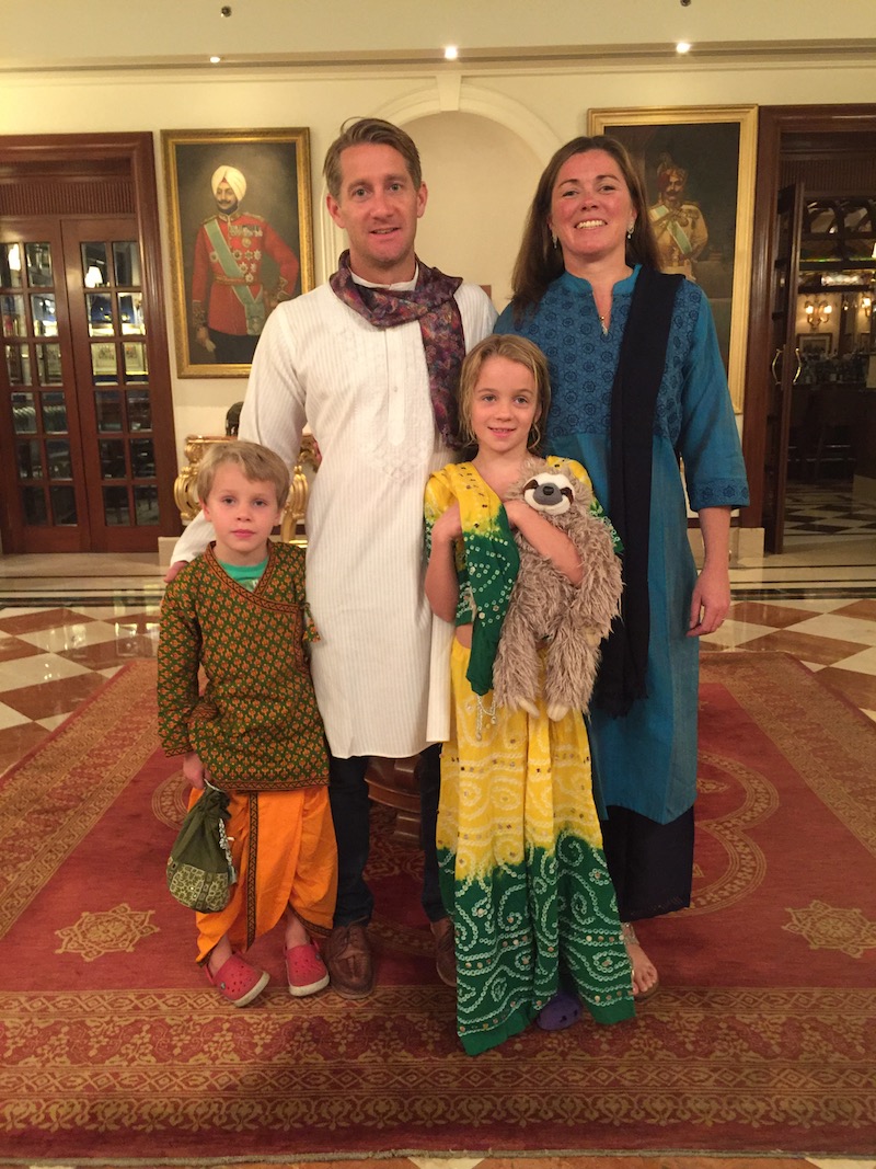 Matthew Pack with wife Amanda and children Emily and Thomas on holiday in India 2016, photo taken at the Imperial Hotel Delhi