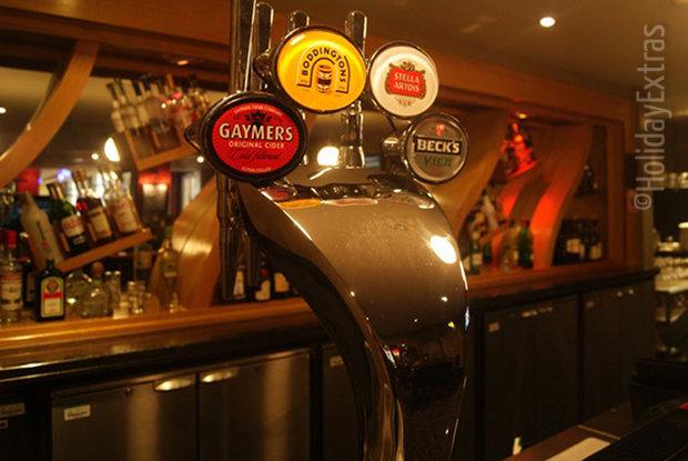 Draft beer on tap at Charlie Fry's sports bar in the Gatwick Hilton