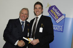Gerry Pack presents Steve Hodgetts of 51 Degrees, Cardiff with the runner up award for best airport lounge